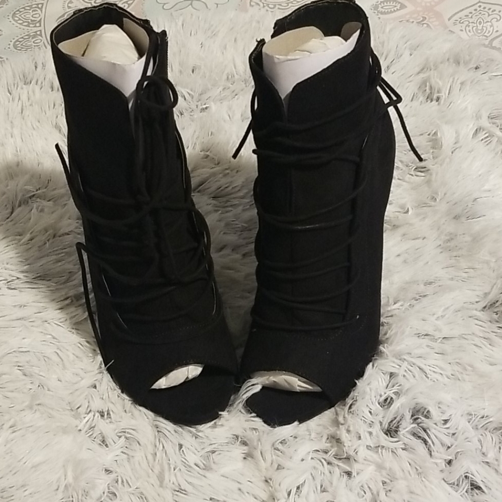 NEW - Faux Suede Black Ankle Booties